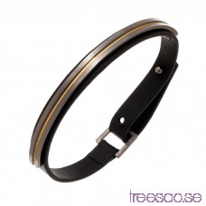 Edblad Armband Line Leather Bracelet Black/Gold 18-19,5 cm hOlQZutOIb